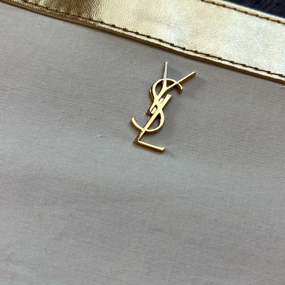 Yves Saint Laurent White Satin Clutch with Gold Accent - Picture 9 of 10
